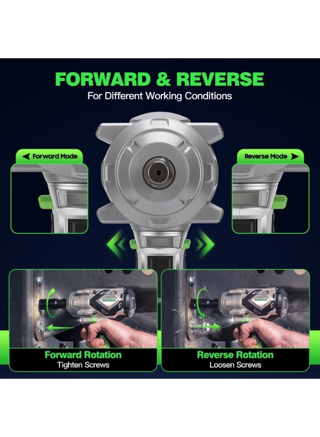 GearZone Cordless Impact Wrench, 1200Nm High Torque 885FT-LBS Brushless Impact Driver, 1/2 Inch Square Drive, 3200RPM with 2×4.0Ah Batteries & 6 Sockets, Portable Power Tool for Car Truck Tire Repair - Image 2