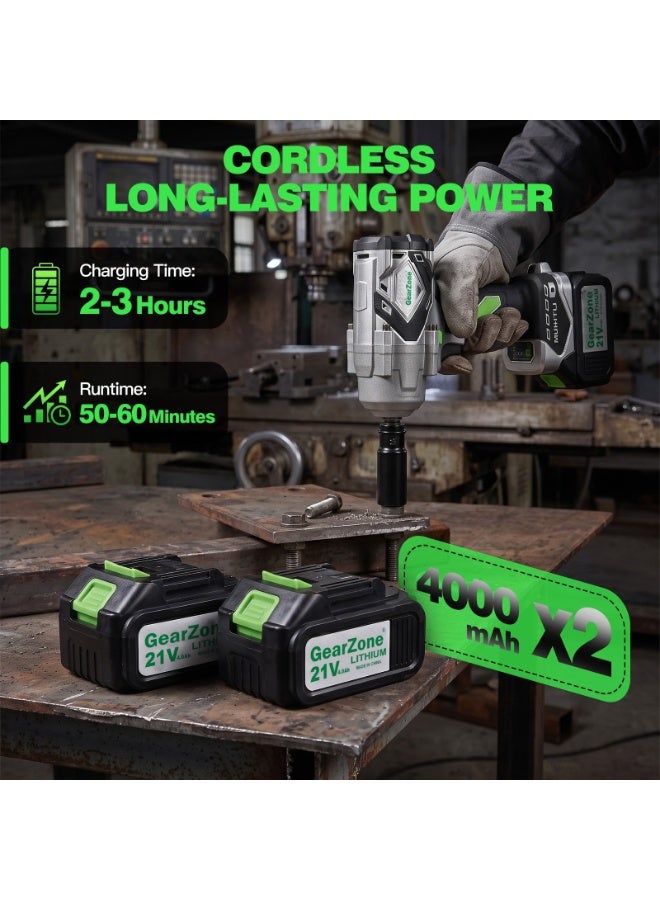 GearZone Cordless Impact Wrench, 1200Nm High Torque 885FT-LBS Brushless Impact Driver, 1/2 Inch Square Drive, 3200RPM with 2×4.0Ah Batteries & 6 Sockets, Portable Power Tool for Car Truck Tire Repair - Image 4