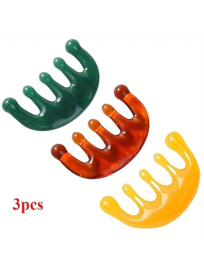 3pcs Green Red Yellow Scalp Massage Comb With Acupressure Nodes For Relaxation - Image 1