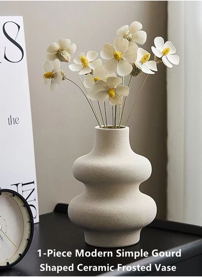 Kutis 1-Piece Modern Simplicity Gourd Shaped Ceramic Frosted Vase Off-white 15.5 x 12 Centimeter  - Image 2