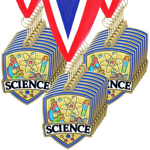 Yaomiao 1020 Pcs 24 Award Medals Bulk Gold Winner Team Participation Medals for Kids Shield Metal Trophy for Student Adults Award Prize Graduation Competitions Gift20 PcsScience - Image 1