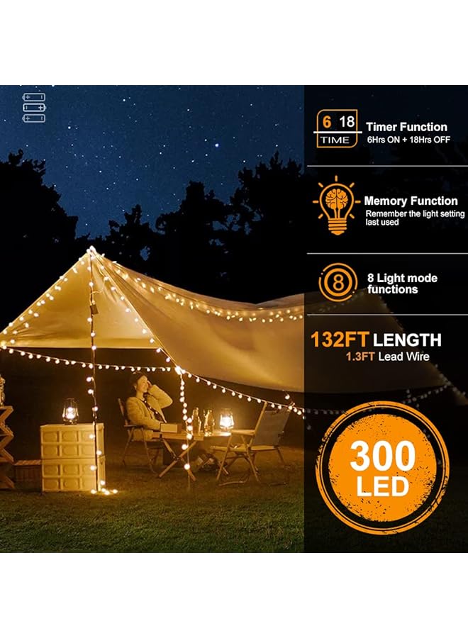 erorex String Lights Battery Operated 132Ft 300Leds Battery Fairy Lights Outdoor Indoor 8 Mode Led Fairy String Lights With Timer Decoration For Gazebo Garden Wedding Party Warm White - Image 2