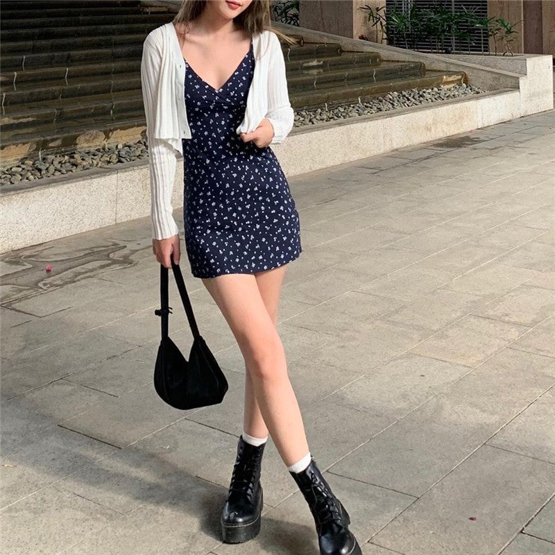 Pure Desire Retro Printed V-Neck Suspender Dress For Women Summer Floral Suspender Skirt Women'S Export - Image 3