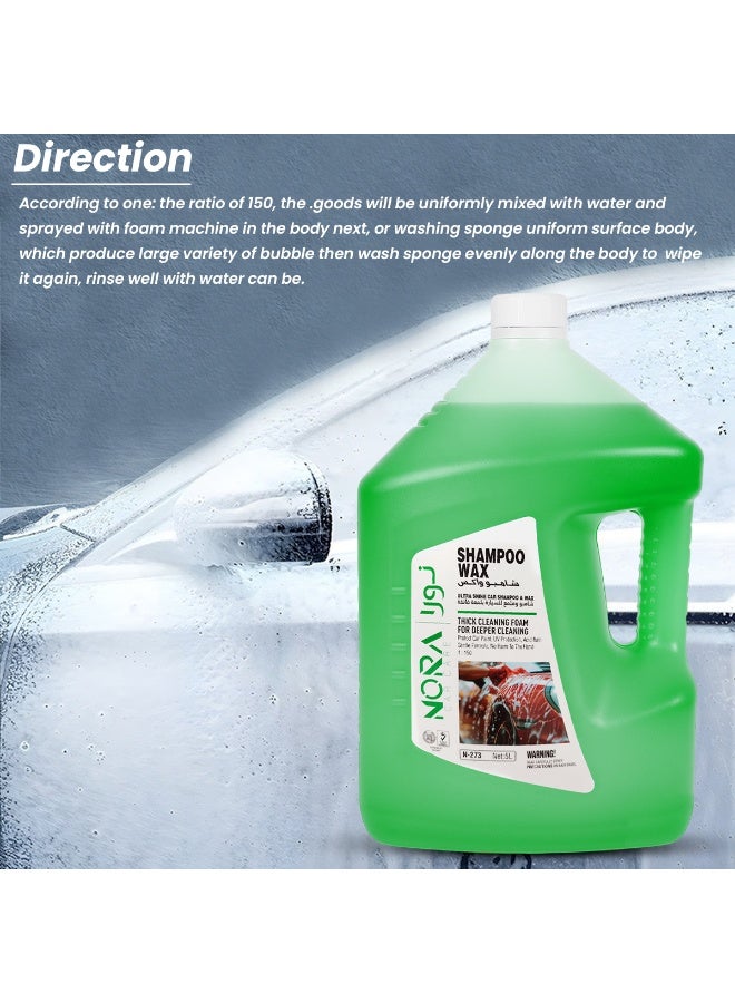 NORA Ultra Shine Shampoo Wax N-273, 5L - Green Car Shampoo & Wax with Thick Foam, UV Protection, Deep Cleaning, pH Balanced, Colour Safe Formula for Car Exterior, Provides Smooth Finish & Shiny Look, Biodegradable, Suitable for Bucket & Machine Wash - Image 3