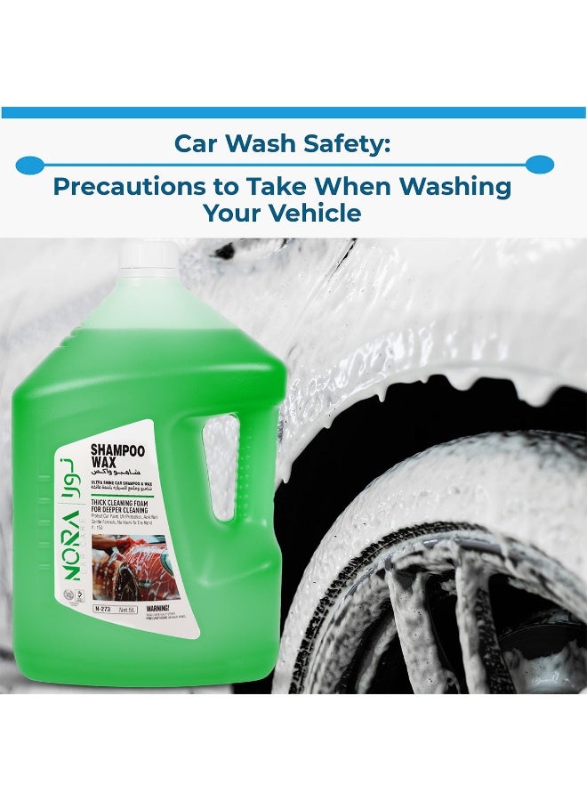 NORA Ultra Shine Shampoo Wax N-273, 5L - Green Car Shampoo & Wax with Thick Foam, UV Protection, Deep Cleaning, pH Balanced, Colour Safe Formula for Car Exterior, Provides Smooth Finish & Shiny Look, Biodegradable, Suitable for Bucket & Machine Wash - Image 5