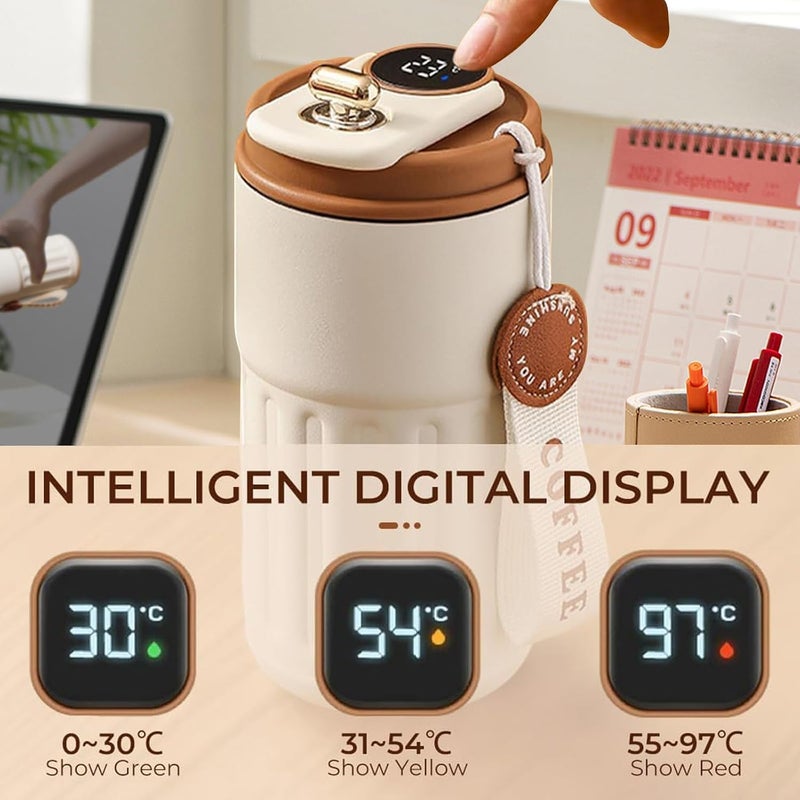 Snivy Snivy Travel Coffee Mug Stainless Steel Vacuum Insulated Coffee Cup Portable Intelligent Temperature Display Insulated Tumbler Leakproof Keep Hot or Cold for Coffee Tea Ice Drinks 450ml  - Image 3