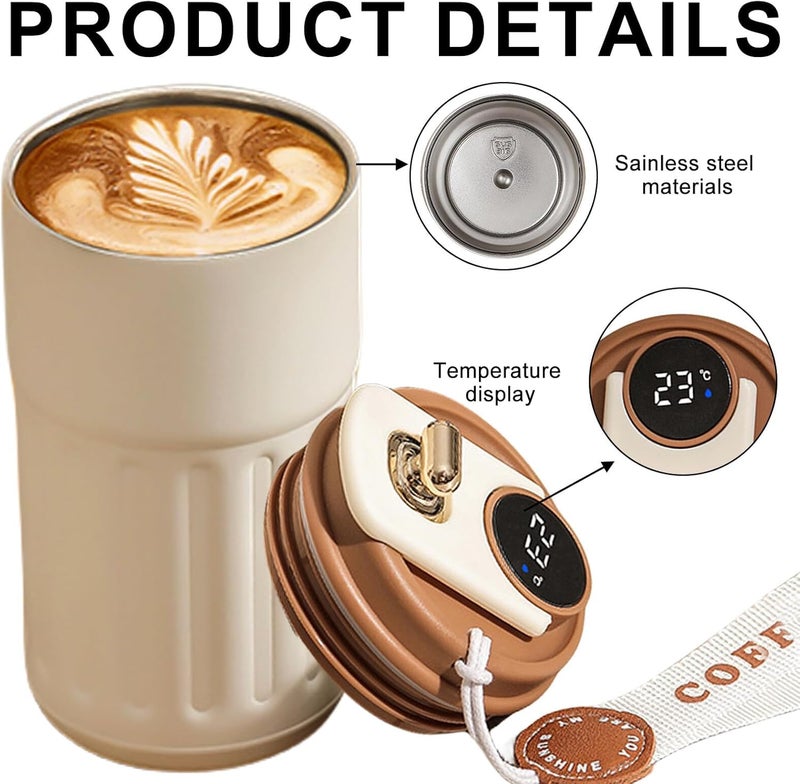 Snivy Snivy Travel Coffee Mug Stainless Steel Vacuum Insulated Coffee Cup Portable Intelligent Temperature Display Insulated Tumbler Leakproof Keep Hot or Cold for Coffee Tea Ice Drinks 450ml  - Image 2