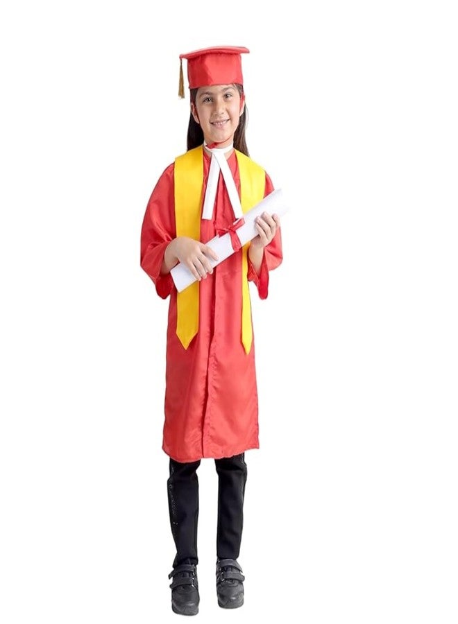 Desi Andaaz Kids Convocation Dress Graduation Gown and Cap Set | Breathable Polyester | Ideal for School, Nursery & Kindergarten Graduation(Red With Yellow Sash)(4-5 Y) - Image 1