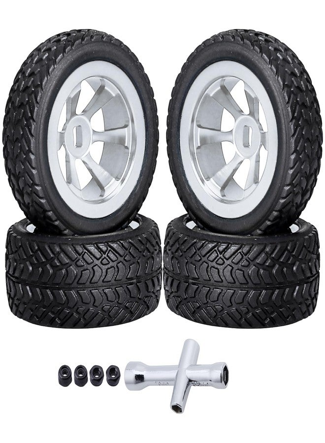 HobbyPark Glued 1/28 Tires & Aluminum Wheels for Wltoys K969 K989 P929 Mini Car, Set of 4 (Silver) - Image 1