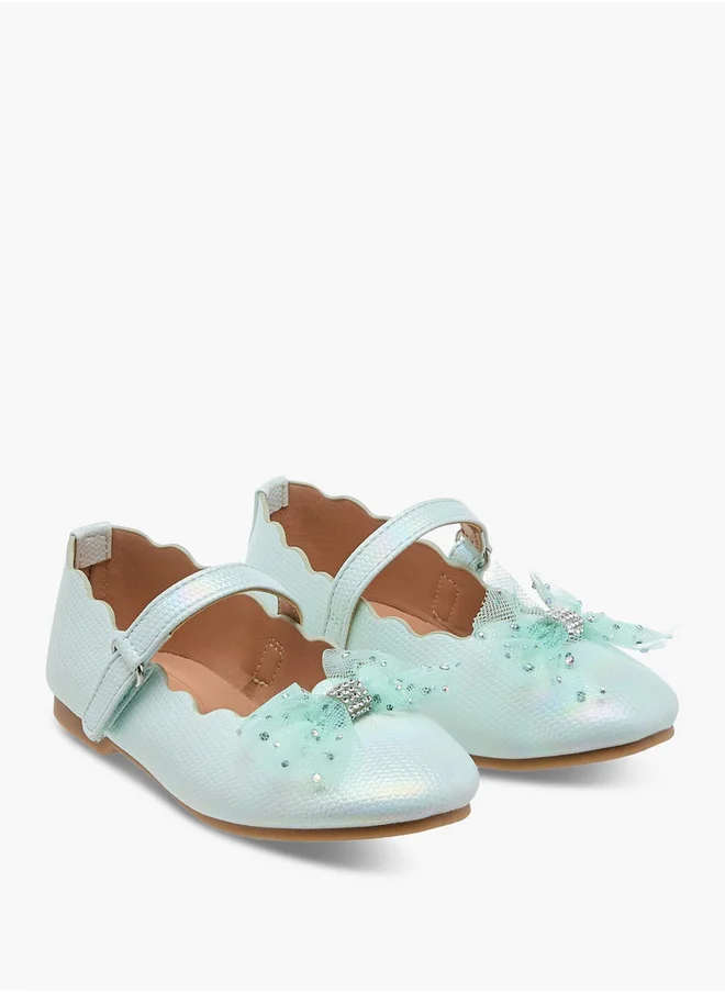 JUNIORS Bow Accent Ballerina Shoes with Hook and Loop Closure