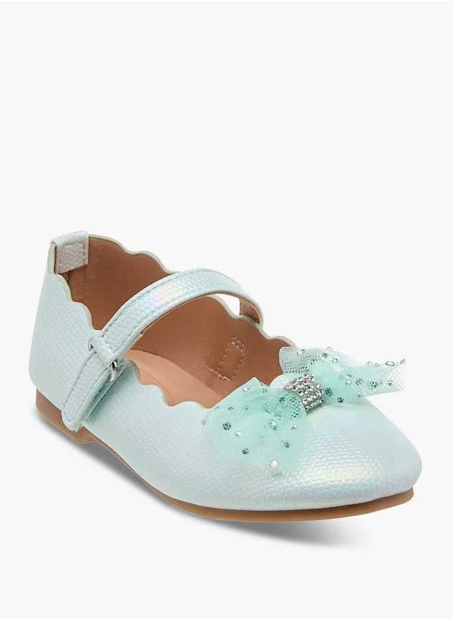 JUNIORS Bow Accent Ballerina Shoes with Hook and Loop Closure
