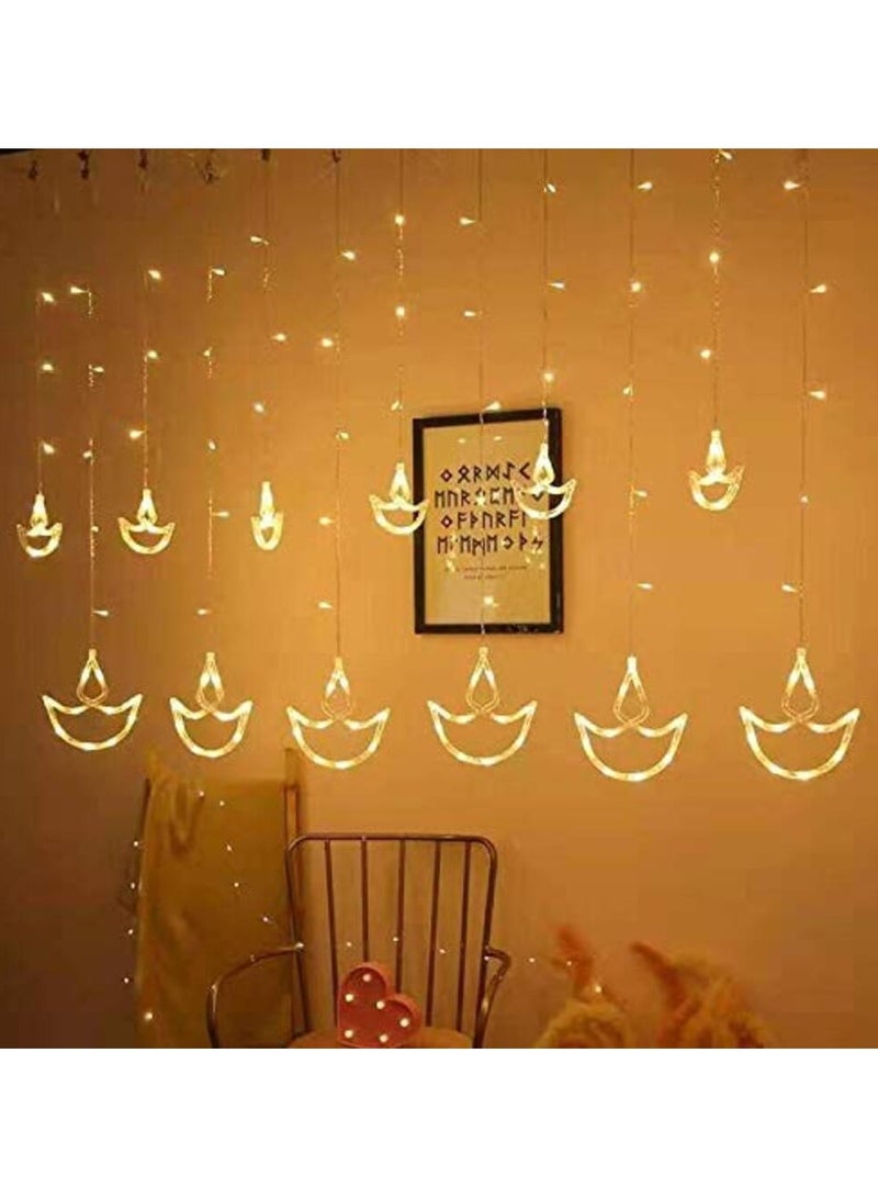 Diya Curtain Light - 6 Large & 6 Small | LED  | Indoor Outdoor Light Decoration for Home | Patio, Balcony, Garden Décor | Warm White Lights for Diwali, Party, Weddings | Type C Plug (EU) - Image 2