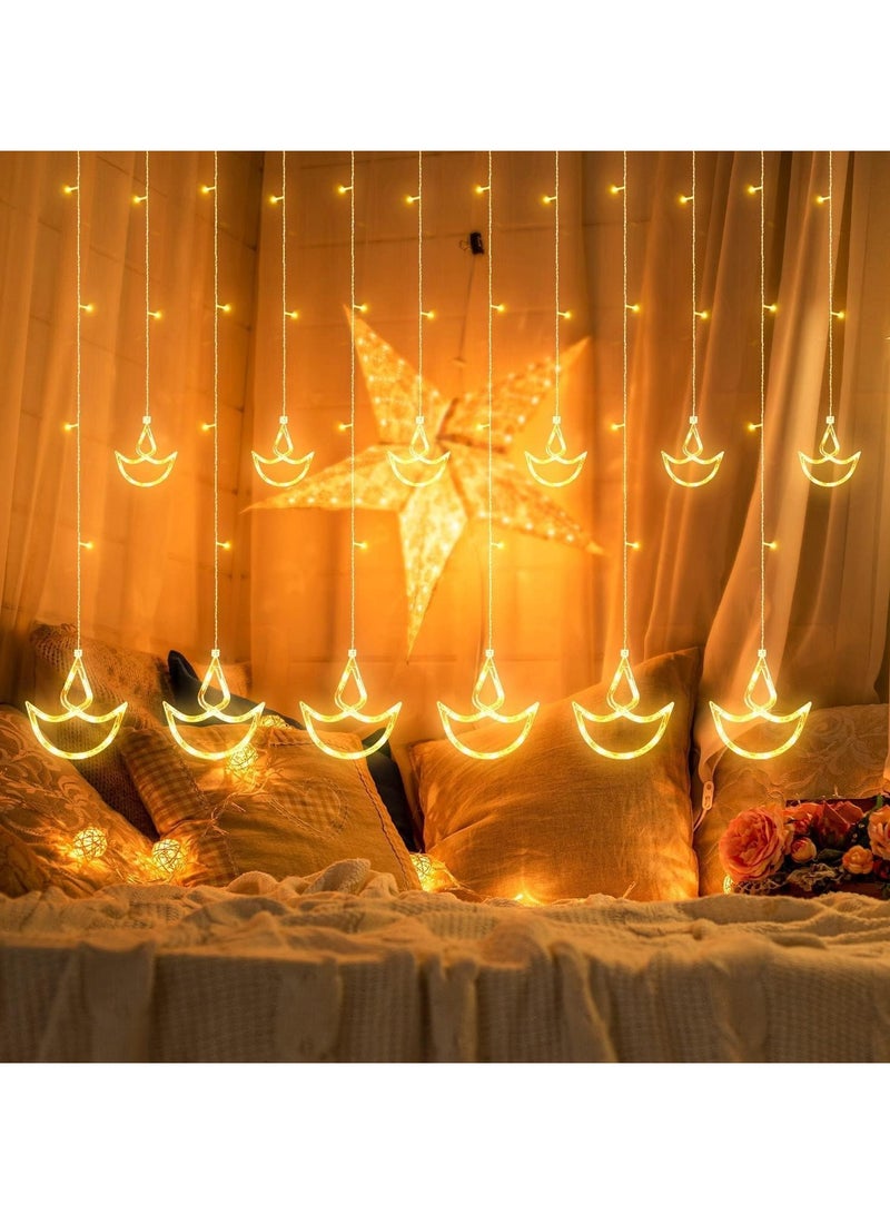 Diya Curtain Light - 6 Large & 6 Small | LED  | Indoor Outdoor Light Decoration for Home | Patio, Balcony, Garden Décor | Warm White Lights for Diwali, Party, Weddings | Type C Plug (EU) - Image 3