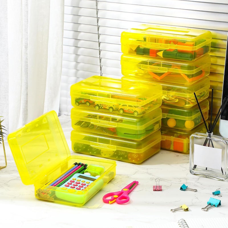 Leelosp 12 Pcs Plastic Pencil Box Clear Pencil Case with Lid Bulk Snap Closure Hard Large Capacity Pencil Box Pen Pencil Holder School Storage Organizer Box for Kid Adult (Yellow) - Image 4