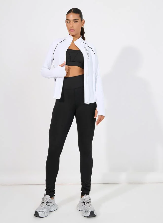 Styli Anti UV Protect Sport Slogan Contrast Body Piping Zip Up Jacket