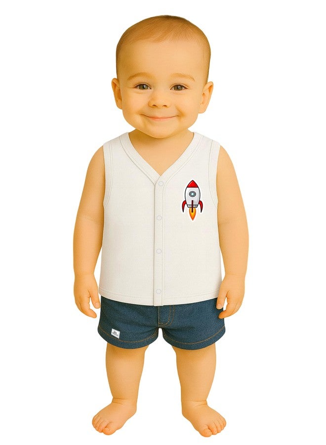 Kidbee قميص أطفال بدون أكمام مفتوح من الأمام من كيدبي - عبوة من 5 قطع | قميص قطني ناعم بأزرار وياقة على شكل حرف V (مقاسات: 9 أشهر، 12 شهرًا، عادي، PL-JSL-Multi-5pc) - Image 4