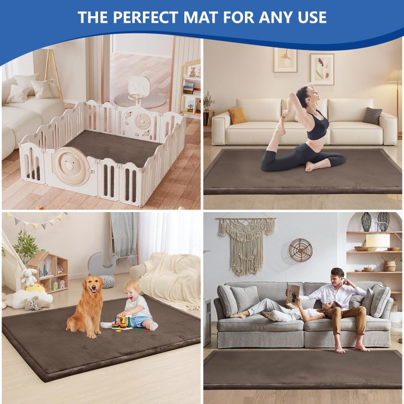 Huloo Sleep Baby Play Mat للأرضية 1.3 بوصة سميكة من الرغوة المرنة 50 × 50 حصيرة روضة للأطفال الصغار الرضع والأطفال طاردة للماء ناعمة مرجانية مخملية وقت البطن حصيرة غير قابلة للانزلاق حصيرة الزحف حصيرة حصير (بني داكن) - Image 5