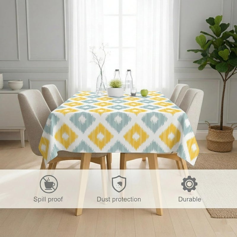 STITCHNEST Ikat Yellow Teal Printed Poly Cotton Table Cover (40x60 Inches) Rectangular - Image 5