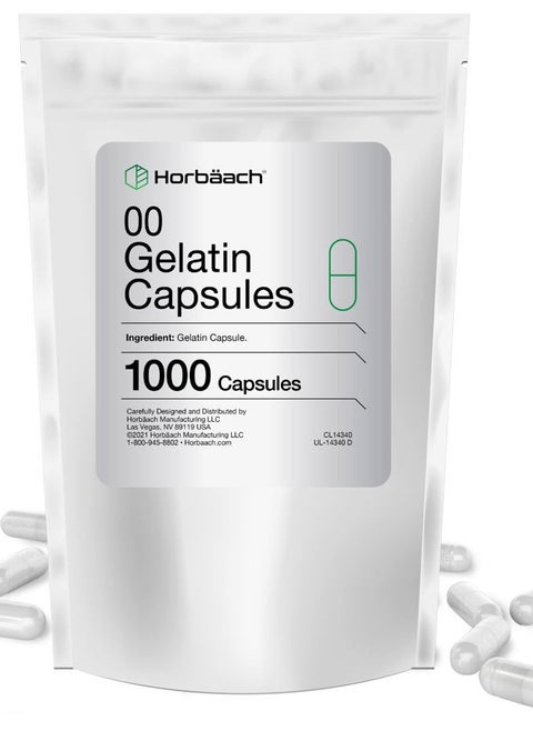 Empty Capsules Size 00 | 1000 Clear Gelatin Capsules | Resealable Bag | Non-GMO, Gluten Free | by Horbaach