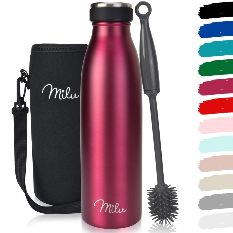 Milu Stainless Steel Drinking Bottle 500 ml  Insulated Thermo Flask for Water  Leak Proof Insulated and Double Walled Carbonated Berry 500ml