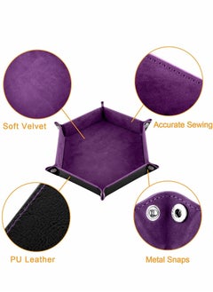 SYOSI Dice Tray Hexagon Dice Rolling Holder Folding PU Leather Dice Trays 6 Pieces for Dice Games Like RPG, DND and Other Table Games (Cyan, Black, Violet, Pink, Camel, Sky Blue)  - Image 2