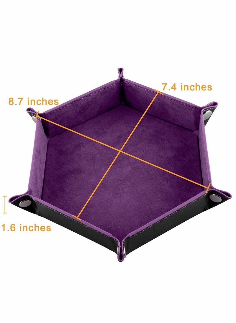 SYOSI - Dice Tray Hexagon Dice Rolling Holder Folding PU Leather Dice Trays 6 Pieces for Dice Games Like RPG, DND and Other Table Games (Cyan, Black, Violet, Pink, Camel, Sky Blue) - Image 1