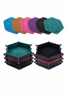 SYOSI Dice Tray Hexagon Dice Rolling Holder Folding PU Leather Dice Trays 6 Pieces for Dice Games Like RPG, DND and Other Table Games (Cyan, Black, Violet, Pink, Camel, Sky Blue)  - Image 1