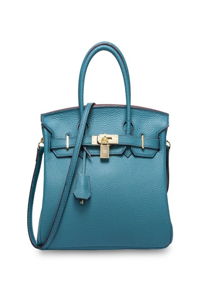 Loquat Gold Buckle Leather Handbag Denim Blue  - Image 1
