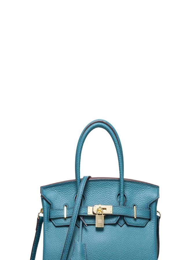 Loquat Gold Buckle Leather Handbag Denim Blue  - Image 2