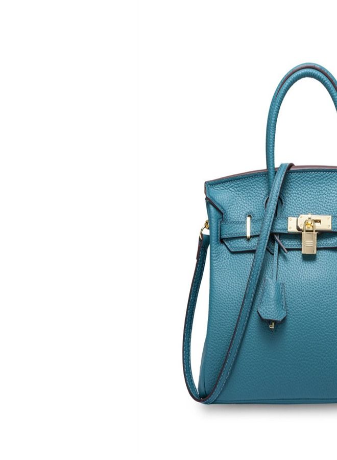 Loquat Gold Buckle Leather Handbag Denim Blue  - Image 3