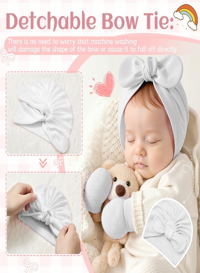 Zando Big Bow Baby Hats and Mittens Newborn Hat Essentials Cotton Warmth Safety Anti-Scratch and Anti-SlipInfant 4 Pack 2 Infant Hospital Hat Baby Turban for Daily Sleep Birthday Girls Boys 0-2T - Image 4