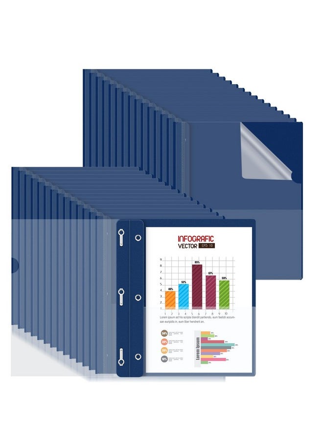 Hautoco - 30 Pack Plastic Report Covers With 3-Prong Fasteners Clear Front Presentation Folders Resume Folders For 8.5X11 Letter Size Paper, Document Report Cover For School Office Business, Navy Blue - Image 1
