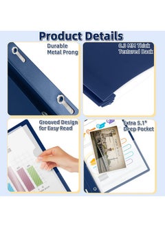 Hautoco 30 Pack Plastic Report Covers With 3-Prong Fasteners Clear Front Presentation Folders Resume Folders For 8.5X11 Letter Size Paper, Document Report Cover For School Office Business, Navy Blue  - Image 3