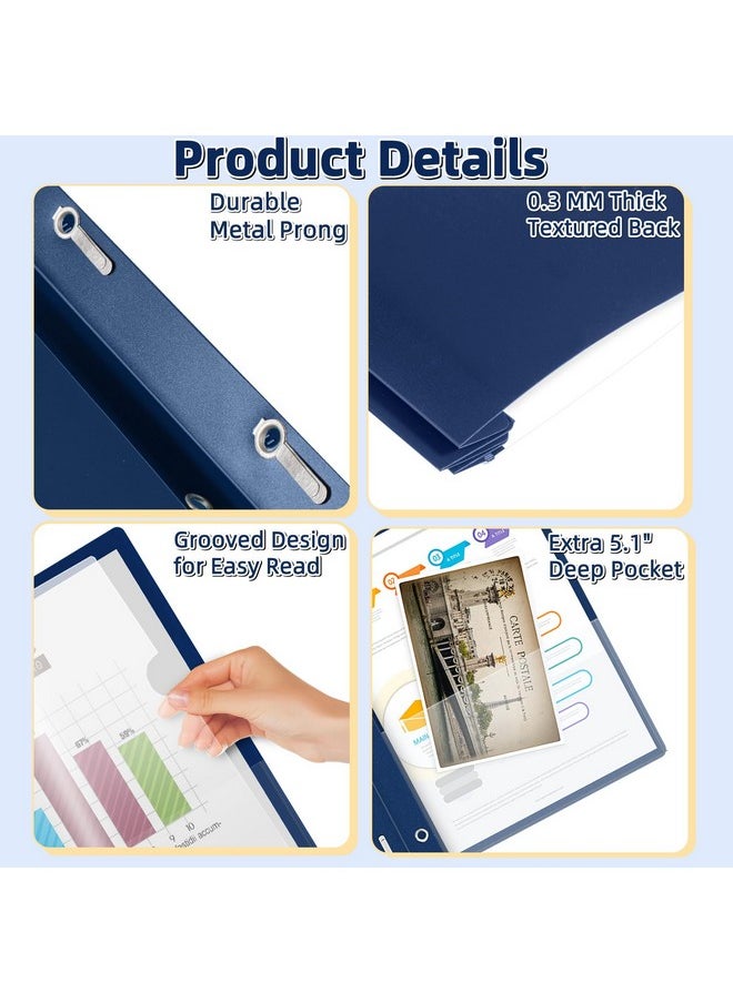 Hautoco - 30 Pack Plastic Report Covers With 3-Prong Fasteners Clear Front Presentation Folders Resume Folders For 8.5X11 Letter Size Paper, Document Report Cover For School Office Business, Navy Blue - Image 1