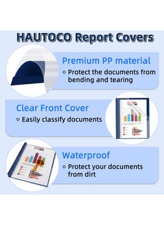 Hautoco 30 Pack Plastic Report Covers With 3-Prong Fasteners Clear Front Presentation Folders Resume Folders For 8.5X11 Letter Size Paper, Document Report Cover For School Office Business, Navy Blue  - Image 5