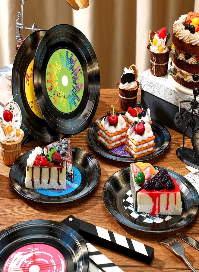 FillTouch 60 Pcs 9 Inch Paper Plates Party Decorations Plates Disposable Plates Set Tableware for Birthday Anniversary Supplies Dessert Favor (1950's Rock Record) - Image 4