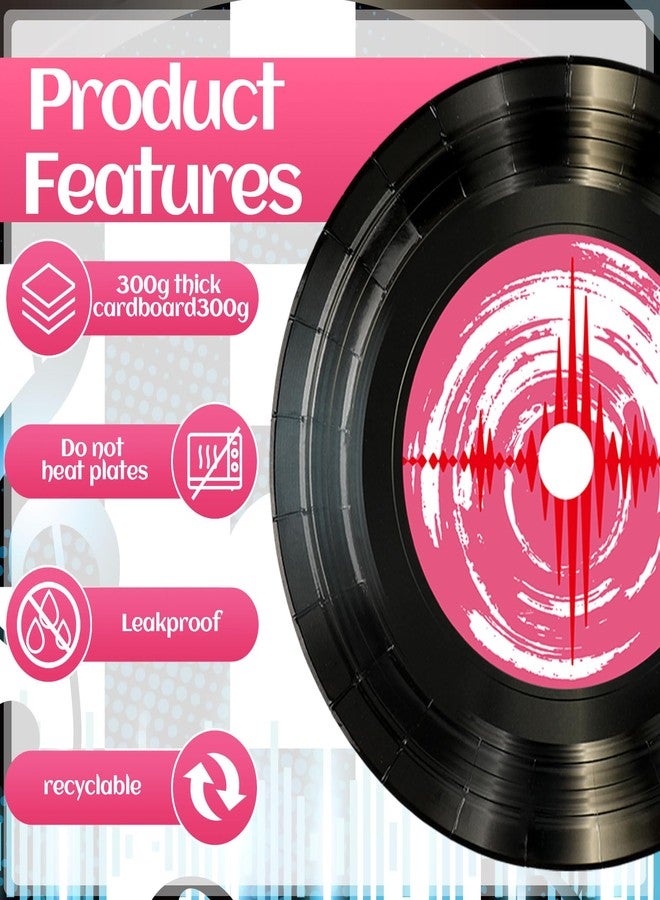 FillTouch 60 Pcs 9 Inch Paper Plates Party Decorations Plates Disposable Plates Set Tableware for Birthday Anniversary Supplies Dessert Favor (1950's Rock Record) - Image 3