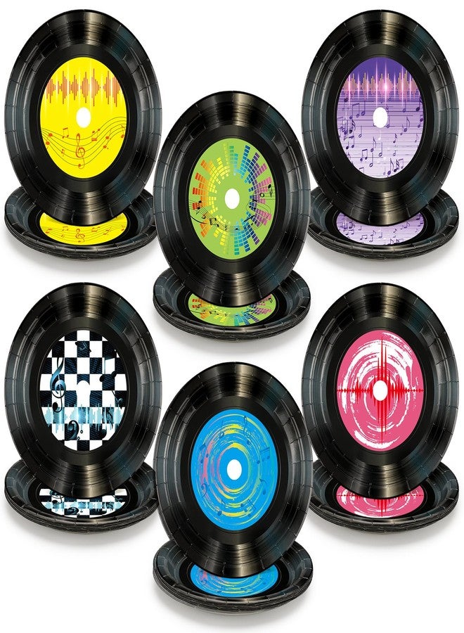 FillTouch 60 Pcs 9 Inch Paper Plates Party Decorations Plates Disposable Plates Set Tableware for Birthday Anniversary Supplies Dessert Favor (1950's Rock Record) - Image 1