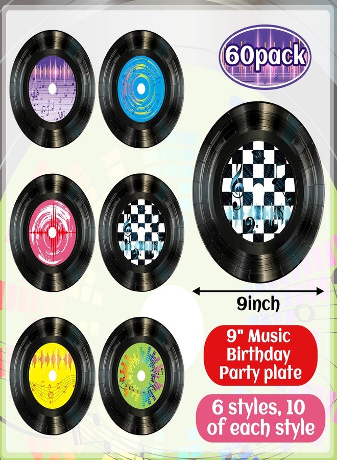 FillTouch 60 Pcs 9 Inch Paper Plates Party Decorations Plates Disposable Plates Set Tableware for Birthday Anniversary Supplies Dessert Favor (1950's Rock Record) - Image 2