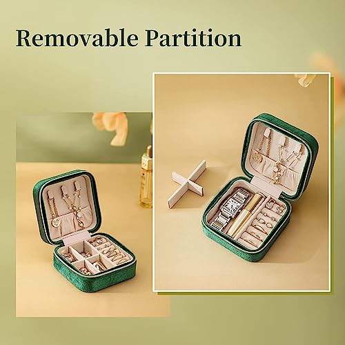 SAJANI Mini Velvet Travel Jewelry Storage Case, Jewelry Organizer Box For Girls & Women, Small Jewelry Organiser Storage For Rings, Earrings, Necklace, Bracelets (Pack Of 1) (Green) - Image 4
