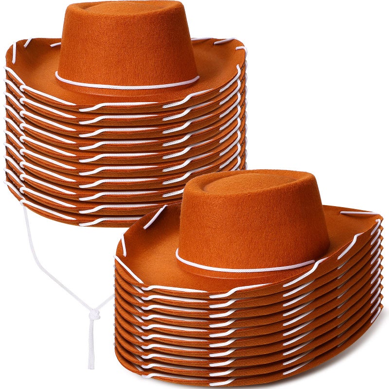 Coume 20 Pcs Childrens Cowboy Hats Kids Party Cowboy Cowgirl Felt Hats for Western Halloween Birthday CostumeBrown - Image 3