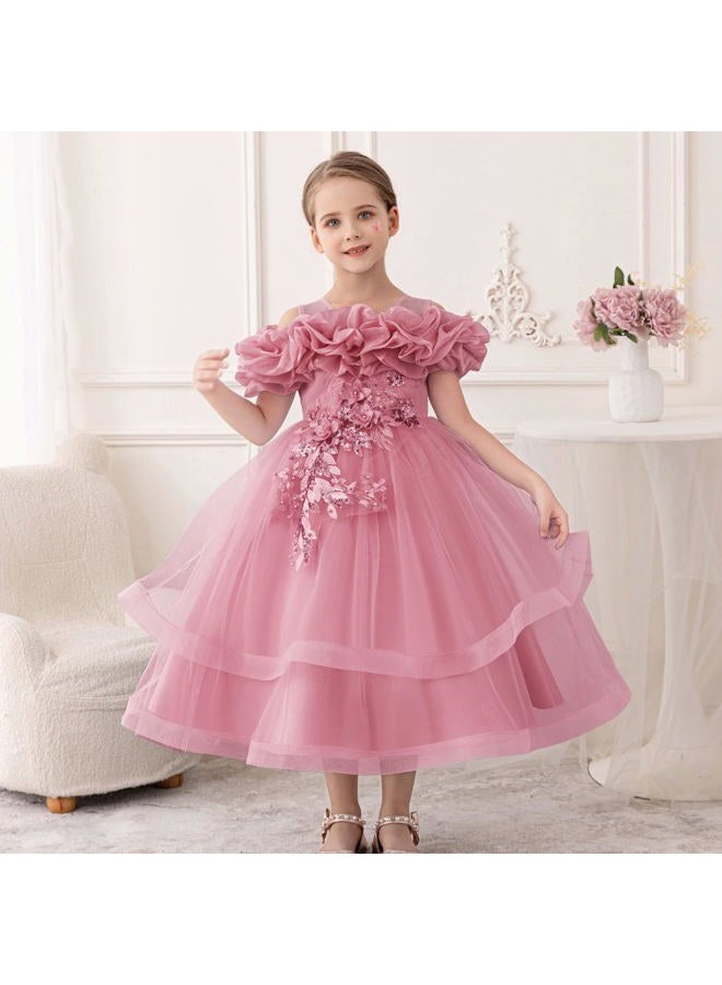 Zvzio Girls Long Sleeveless Party Dress, Tiered Tulle Princess Dress for Birthday Wedding, Dusty Rose, 6 Years - Image 2