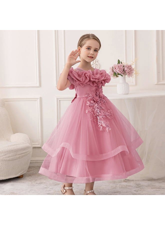 Zvzio Girls Long Sleeveless Party Dress, Tiered Tulle Princess Dress for Birthday Wedding, Dusty Rose, 6 Years - Image 3