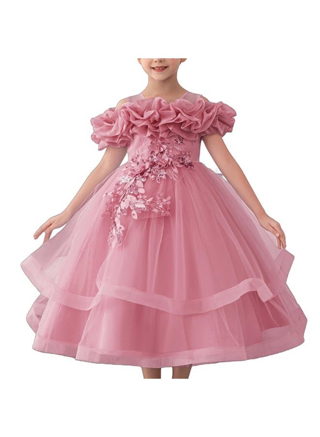 Zvzio Girls Long Sleeveless Party Dress, Tiered Tulle Princess Dress for Birthday Wedding, Dusty Rose, 6 Years - Image 1