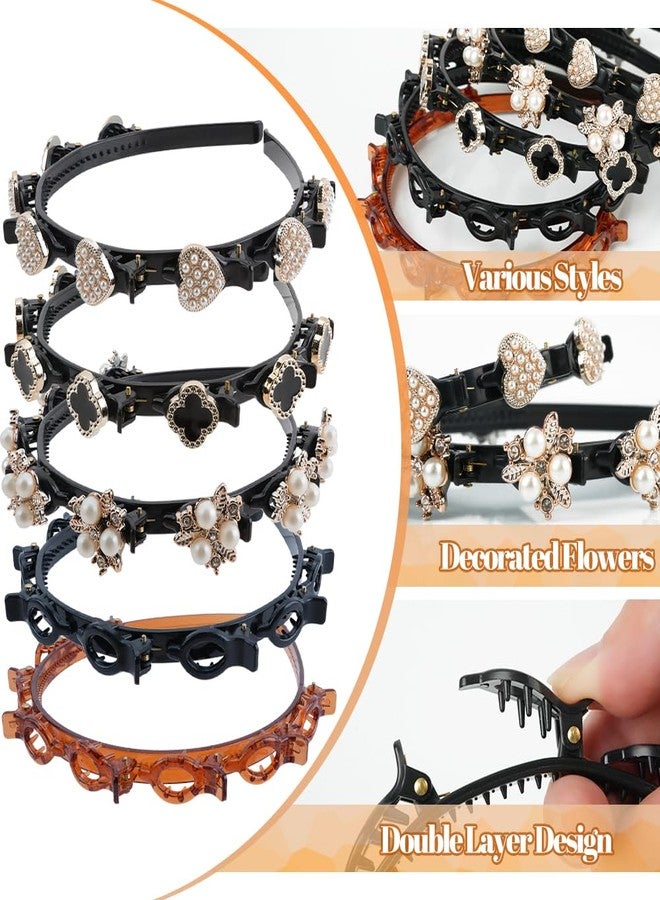 IBEQUEM 5Pcs Double Bangs Hairstyle Hairpin, Double Layer Twist Plait with Rhinestone, Korean Braided Headbands with Clips Woven Flower, Hair Accessories for Women Girls, Christmas Gift - Image 3
