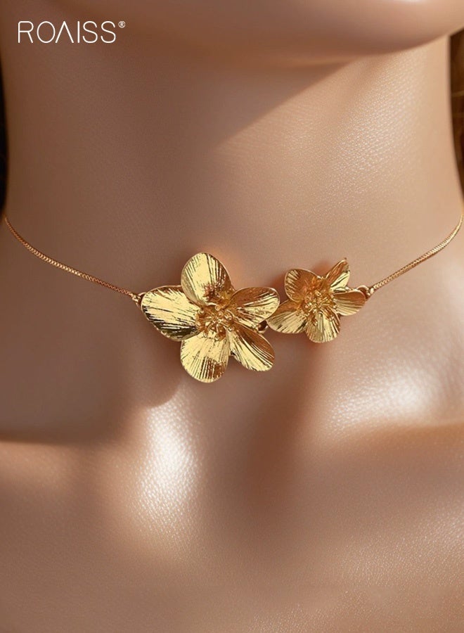 رويس قلادة نسائية كبيرة الحجم مزينة بزخارف زهرية، تصميم قابل للتعديل، سلسلة ترقوة رائعة وأنيقة، مثالية للارتداء اليومي، بسيطة وعصرية للتنقل. - Image 1