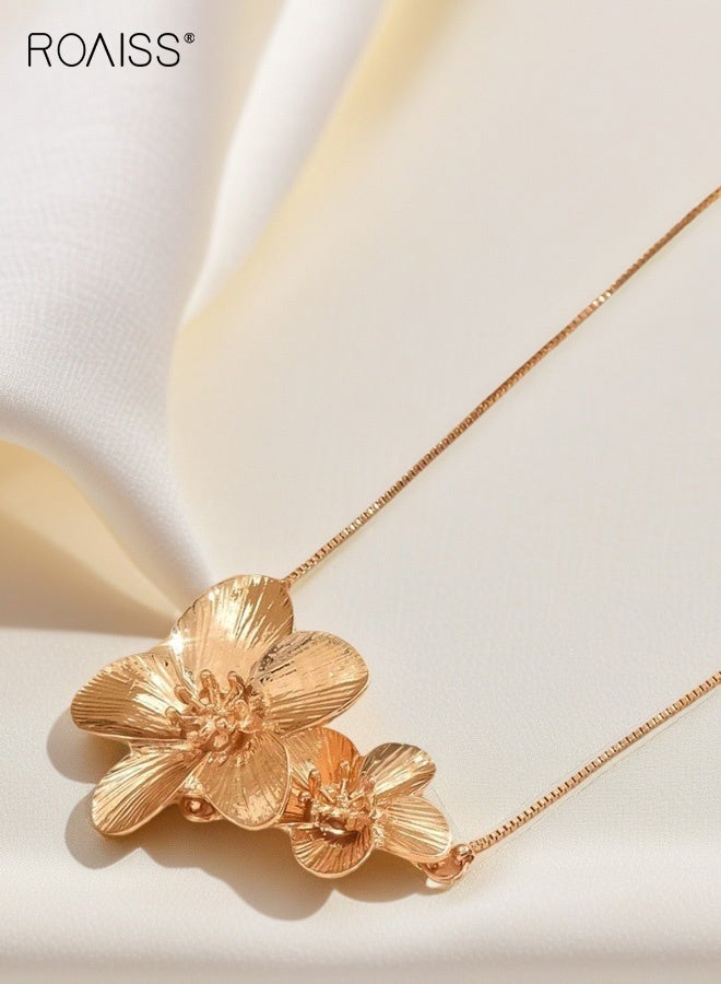 رويس قلادة نسائية كبيرة الحجم مزينة بزخارف زهرية، تصميم قابل للتعديل، سلسلة ترقوة رائعة وأنيقة، مثالية للارتداء اليومي، بسيطة وعصرية للتنقل. - Image 2