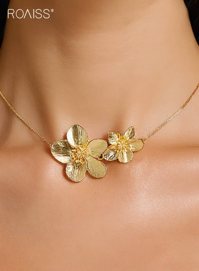 رويس قلادة نسائية كبيرة الحجم مزينة بزخارف زهرية، تصميم قابل للتعديل، سلسلة ترقوة رائعة وأنيقة، مثالية للارتداء اليومي، بسيطة وعصرية للتنقل. - Image 3
