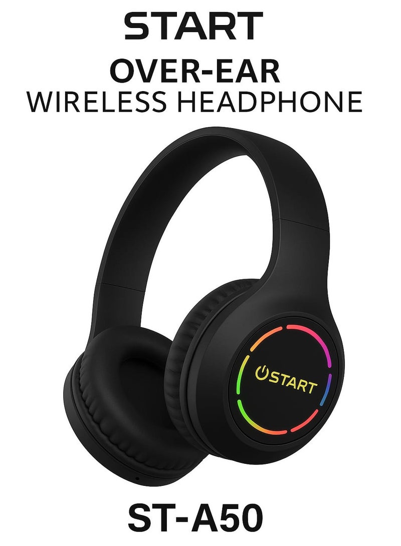 Start LED Stereo Wireless Over-Ear ST-A50 Headphone Headset With Mic Support SD Card - Black