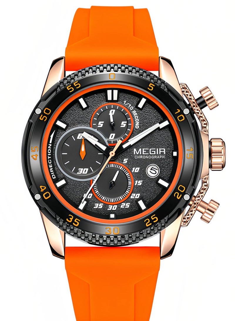 ميجر ساعة الرجال بحزام سيليكون كرونوغراف تناظري 2112G-46mm-Orange - Image 1
